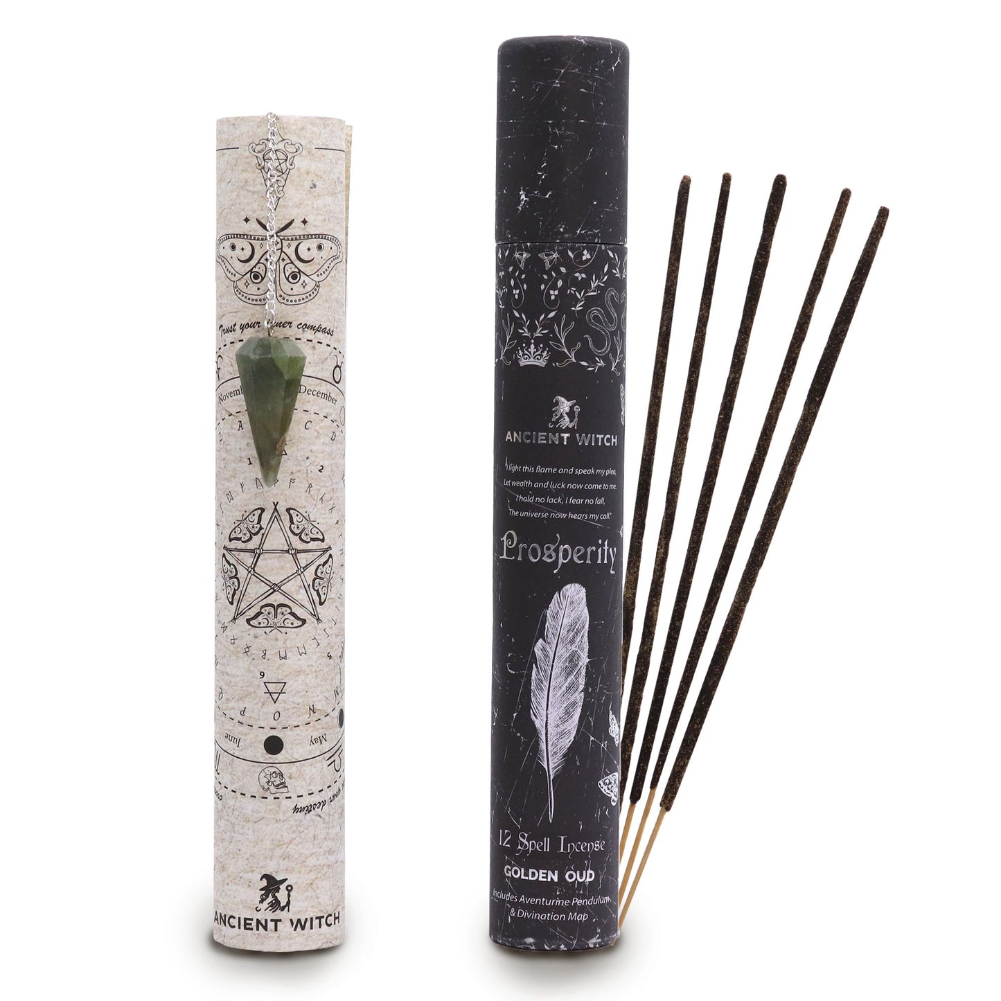 Ancient Witch Spell Incense - Prosperity - Aventurine Pendulum – detail view