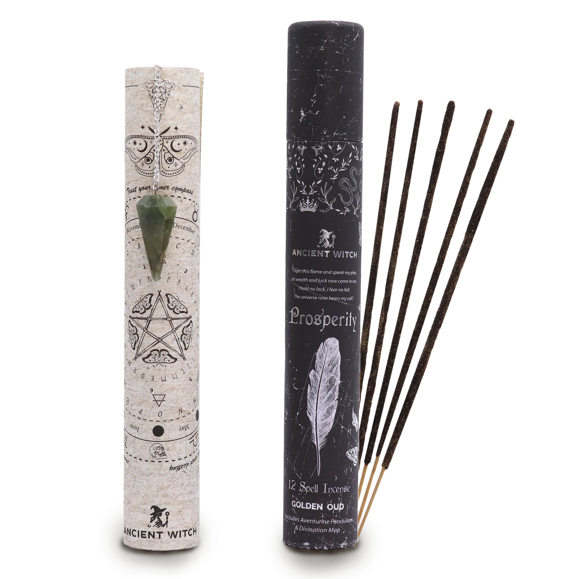 Ancient Witch Spell Incense - Prosperity - Aventurine Pendulum – detail view