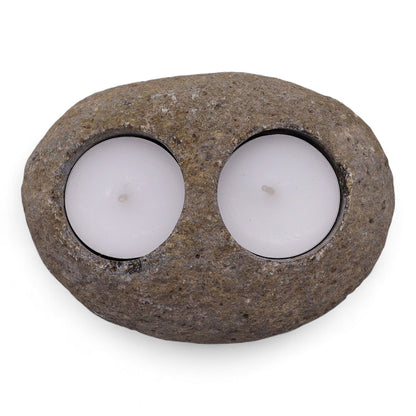 Natural Riverstone Candle Holder - Double Nightlight