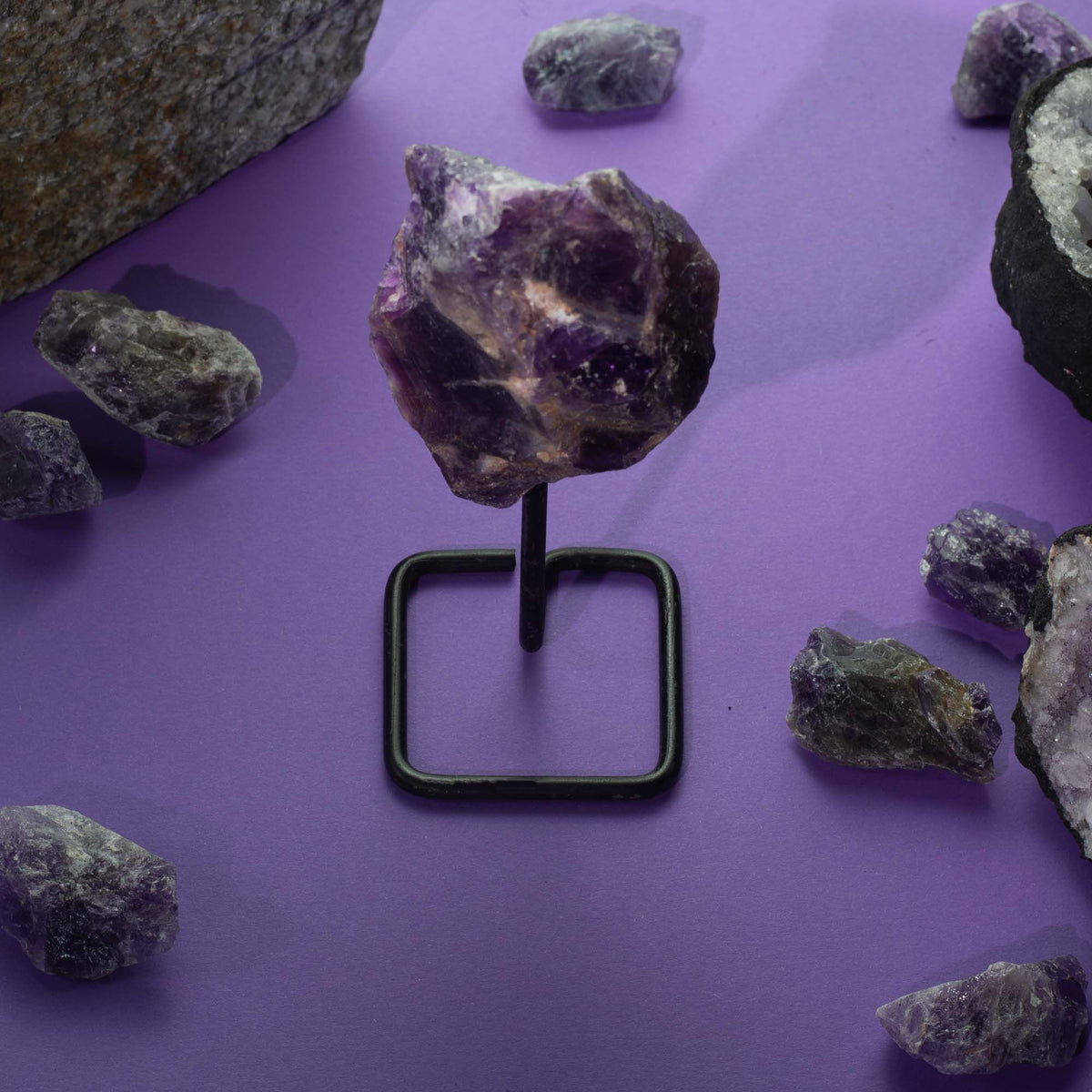 Amethyst Mineral Specimen on Stand