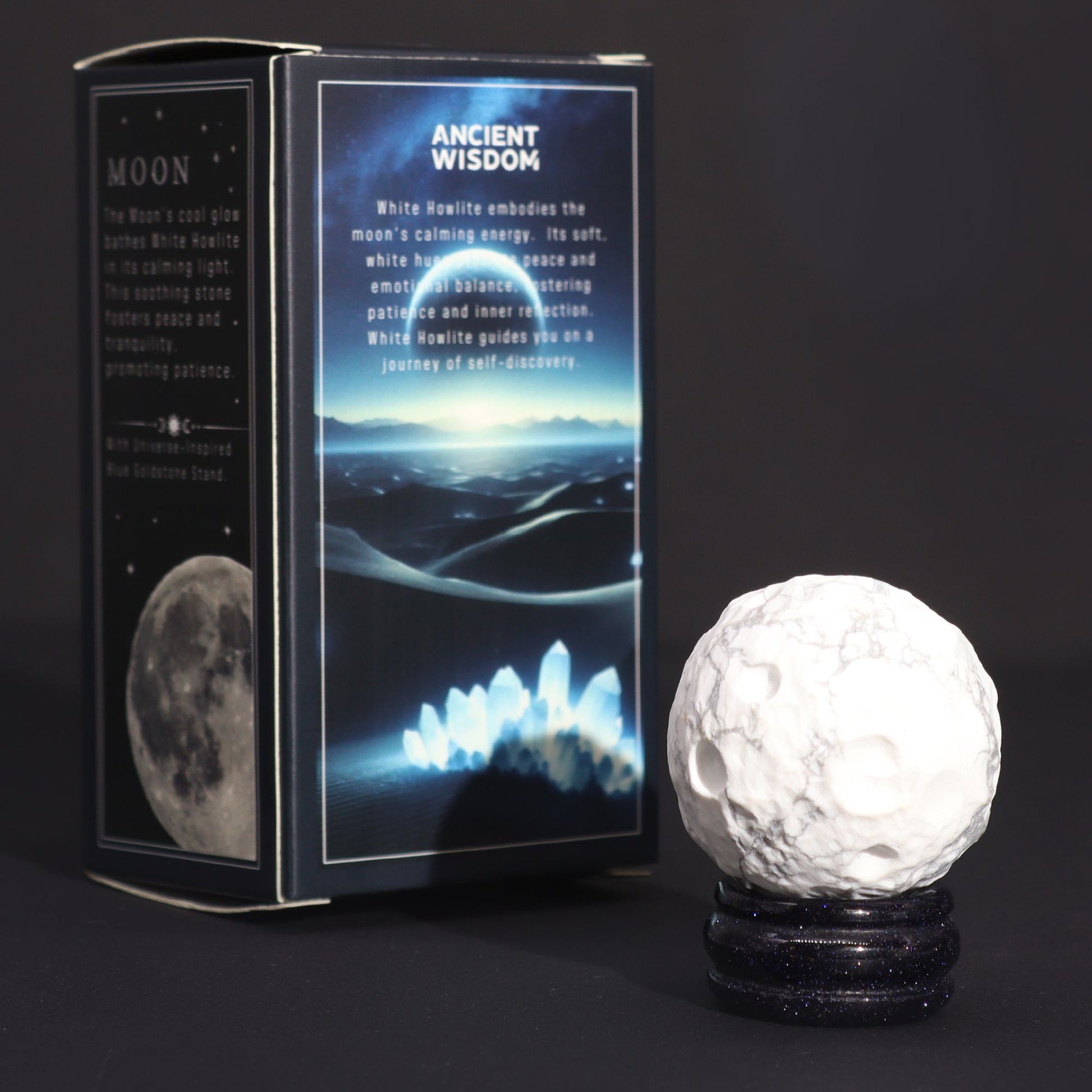 White Howlite Planet on a Sola Goldstone Stand (MOON) – product image 5