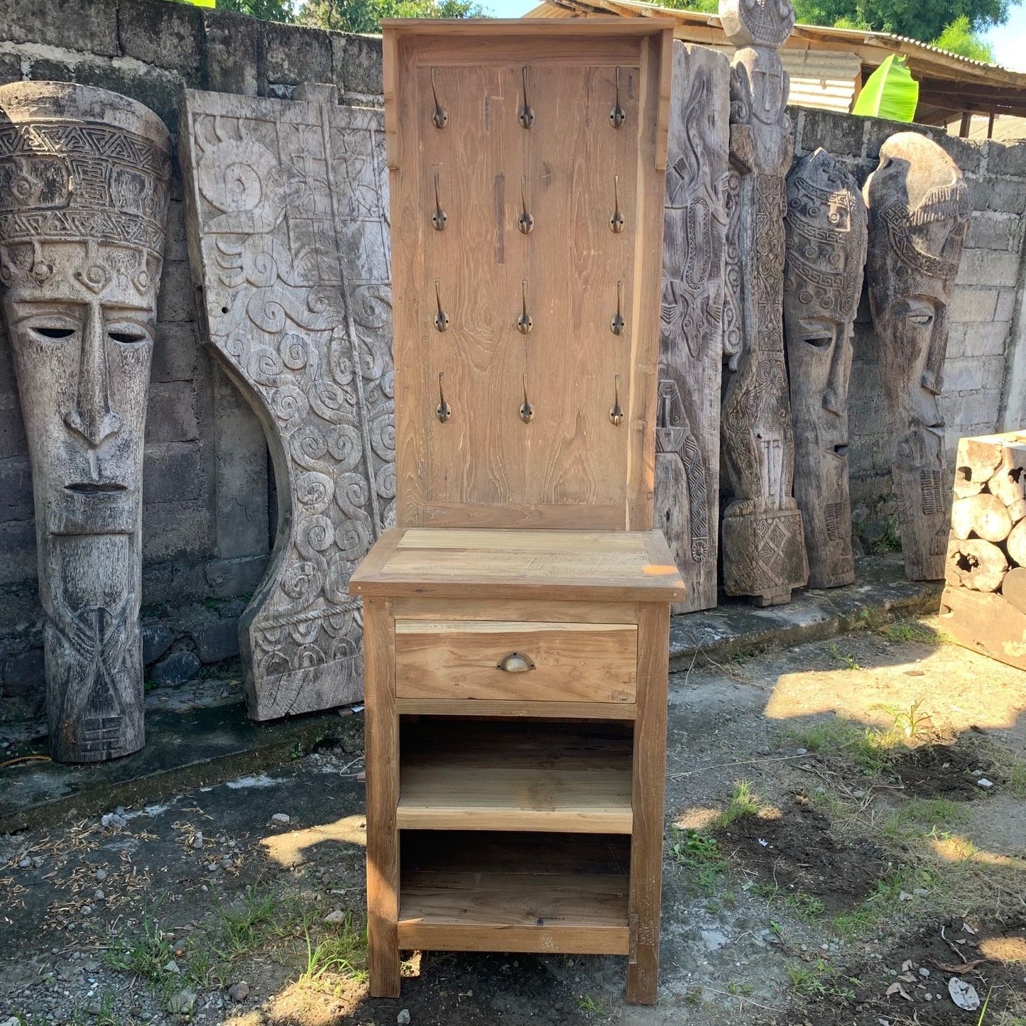 Display Stand with Hooks and Storage – detail view
