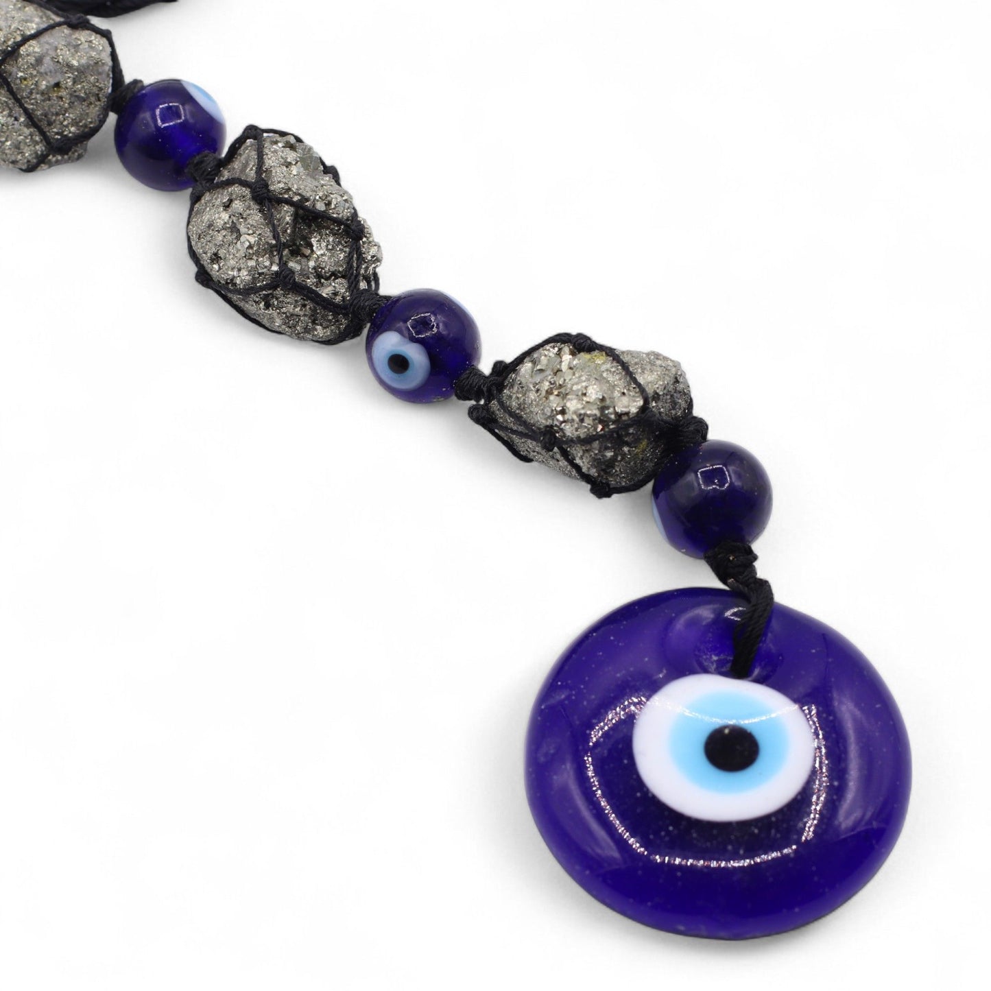 Hanging Stone Pendant - Pirite Stones & Beads- Evil Eye | Auro & Co