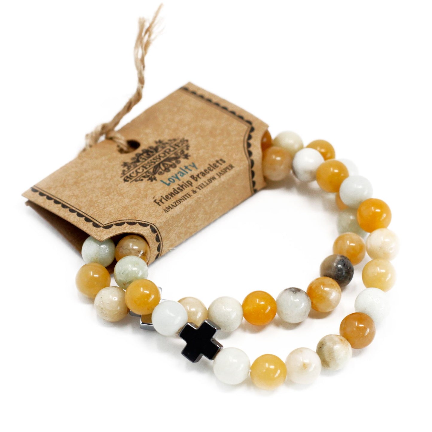 Set of 2 Gemstones Friendship Bracelets - Loyalty - Amazonite & Yellow Jasper | Auro & Co