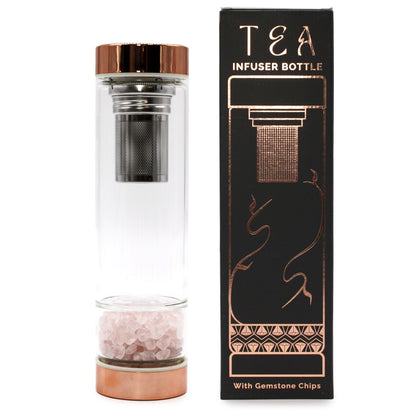 Crystal Glass Tea Infuser Bottle - Rose Gold - Rose Quartz | Auro & Co