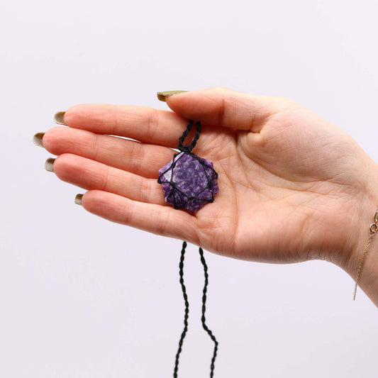 Laced Gemstone Hexagon Pendant - Lepidolite – detail view