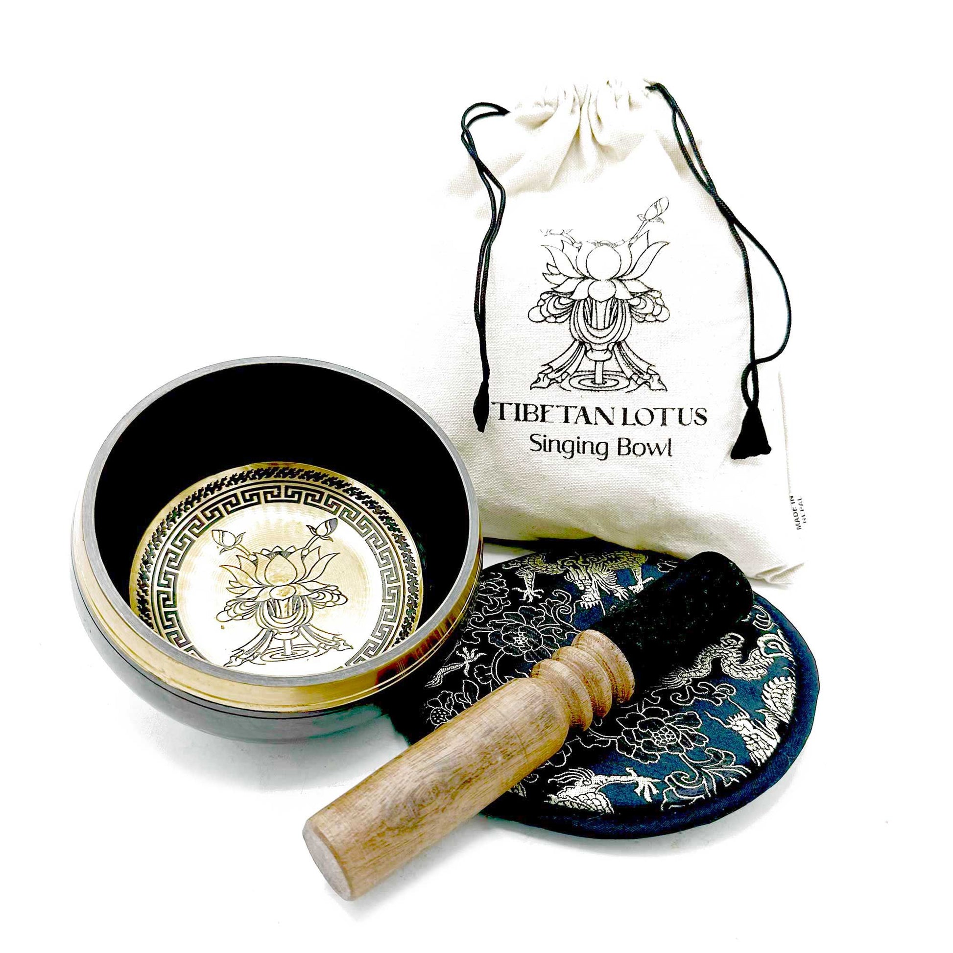 Hand Beaten & Engraved Singing Bowl Gift Set - 14cm - Lotus Flower | Auro & Co