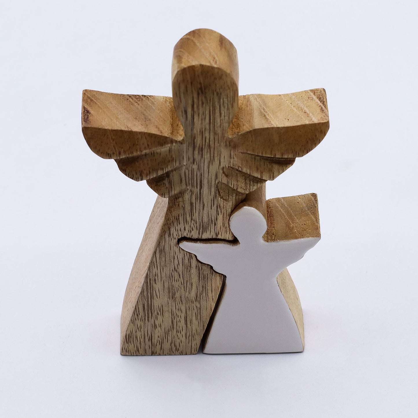 Mango Wood Angel in Angel - White Enamel – detail view