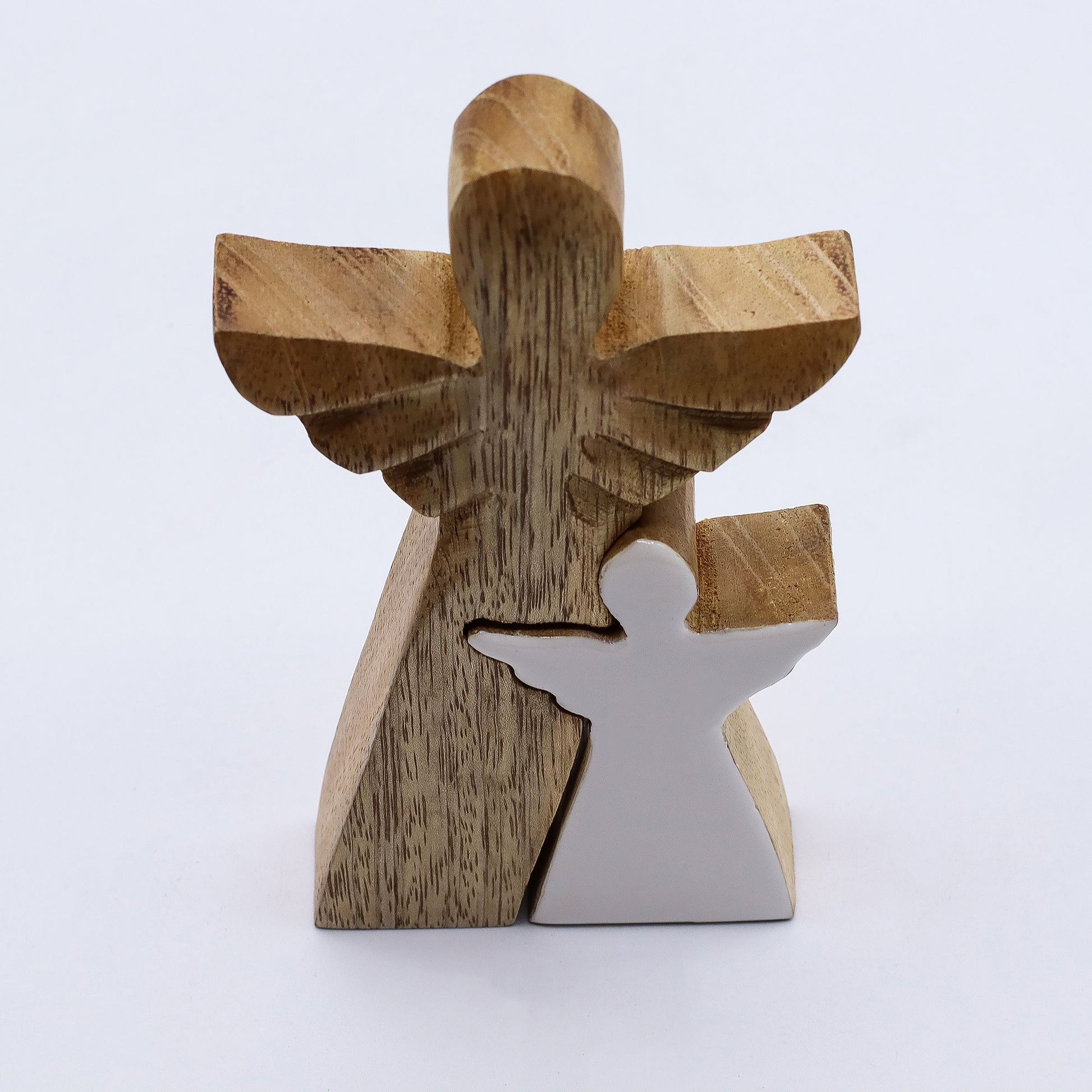 Mango Wood Angel in Angel - White Enamel – detail view