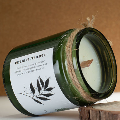 Greenman Woodwick Soy Candle - Leaves & Linen – packaging