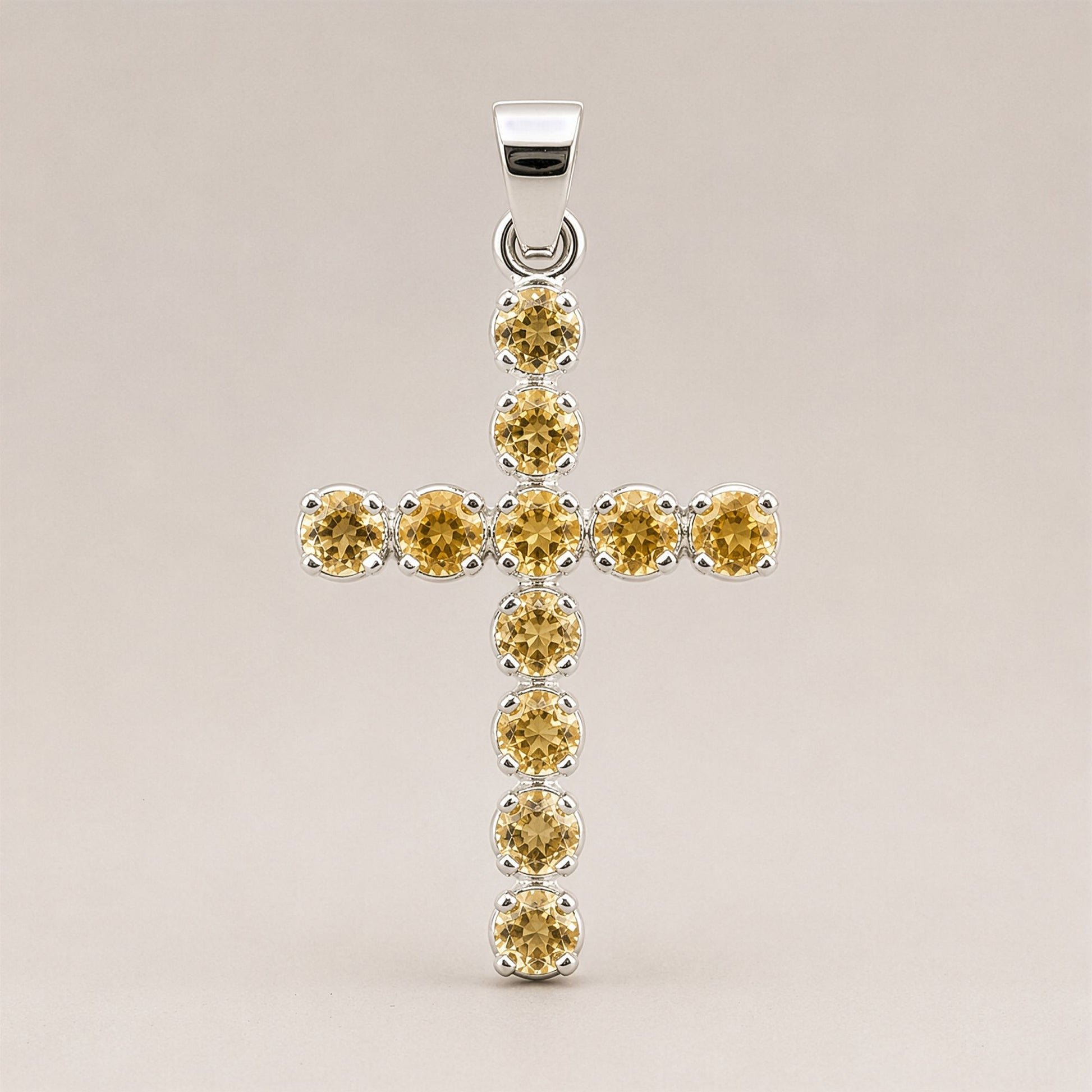 Indian Devotional Pendant - Silver Plated (45cm Chain)- Citrine Crucifix – product image 6
