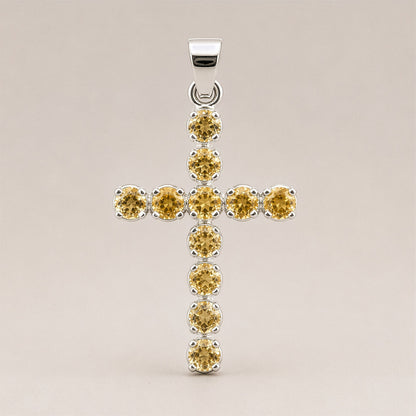 Indian Devotional Pendant - Silver Plated (45cm Chain)- Citrine Crucifix – product image 6