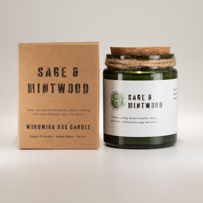 Greenman Woodwick Soy Candle - Sage & Mintwood – detail view