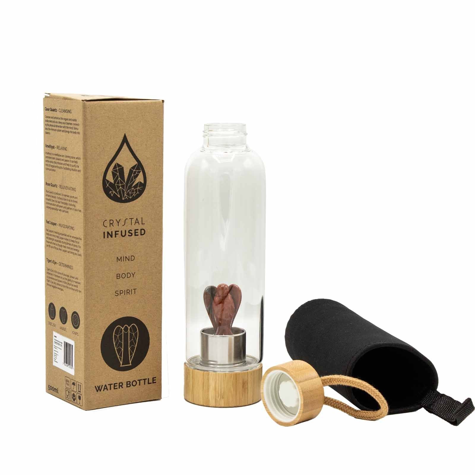 Crystal Infused Glass Water Bottle - Invigorating Red Jasper - Angel – lifestyle shot