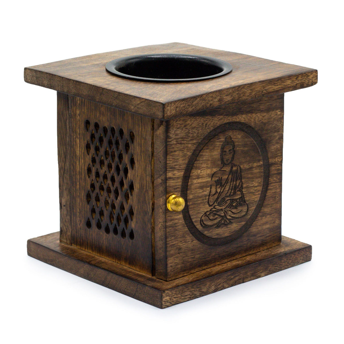 Buddha Mango Wood Box Oil Burner, Large