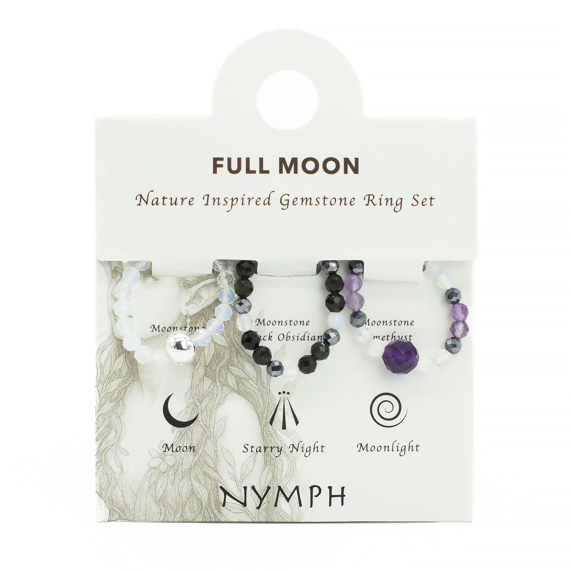 Nymph Spirit Gemstone Ring Set - Full Moon – detail view