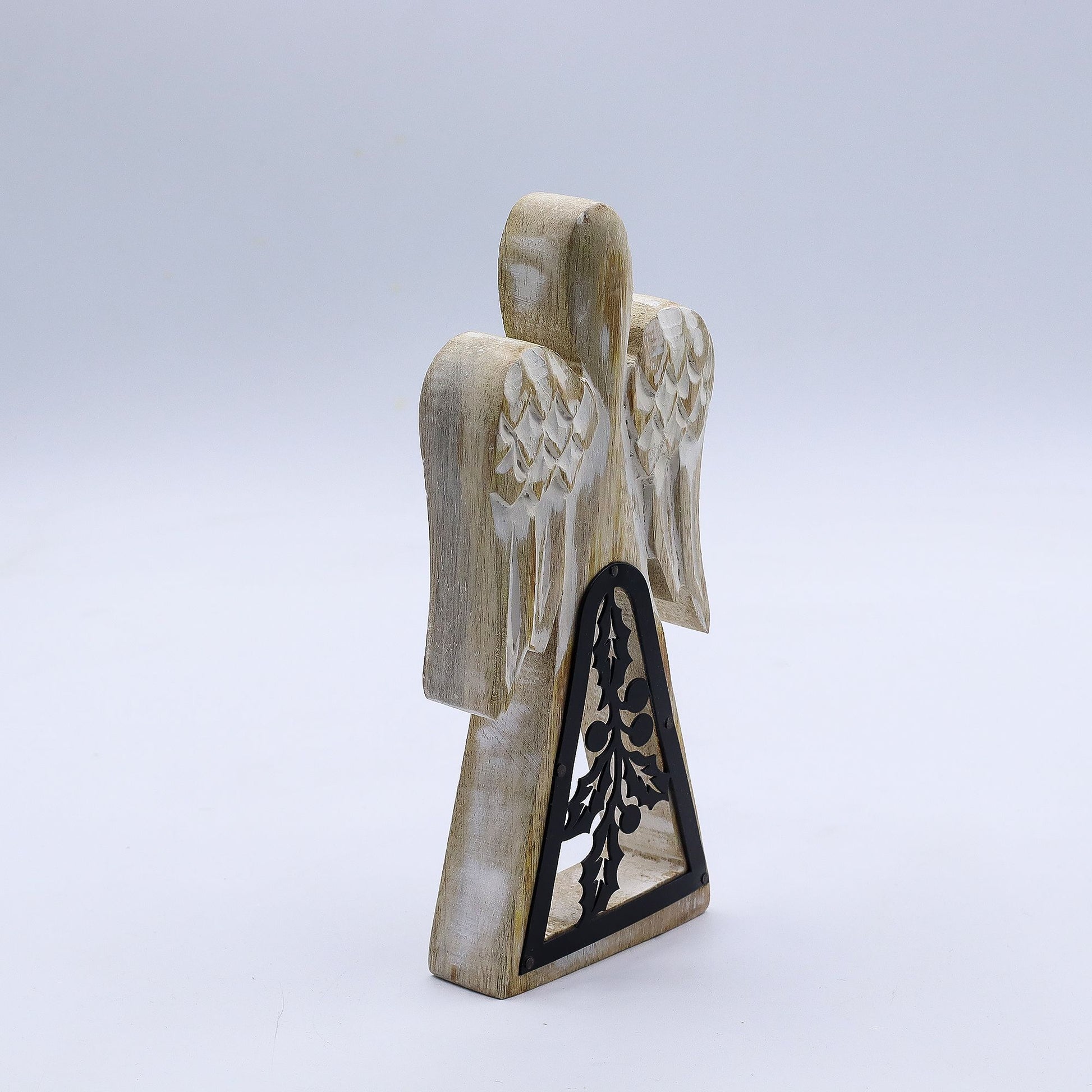 Mango Wood Angel - Whitewash with Iron Decor Cut Out – detail view