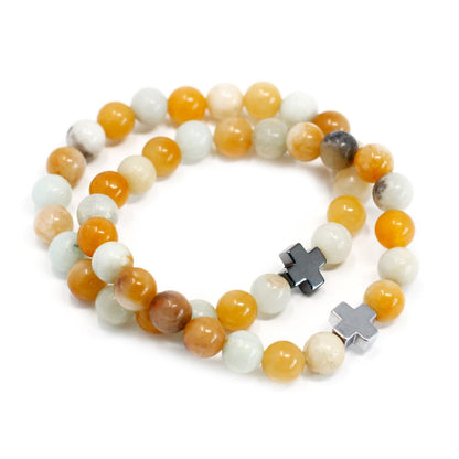 Set of 2 Gemstones Friendship Bracelets - Loyalty - Amazonite & Yellow Jasper – detail view