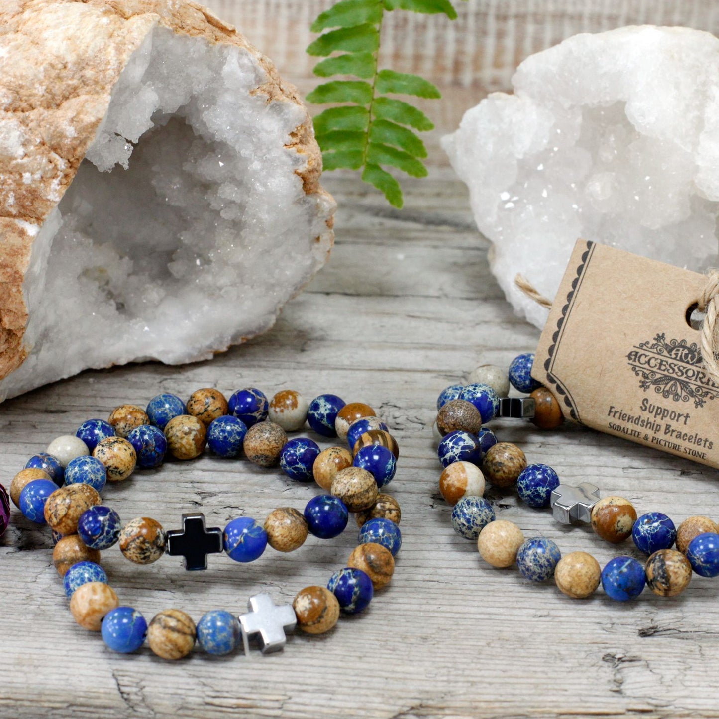 Set of 2 Gemstones Friendship Bracelets - Support - Sodalite & Picture Stone – lifestyle shot