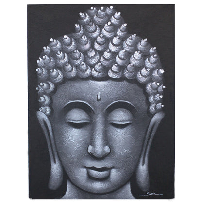 Silver Serenity Buddha – Brocade Detail Painting (80×60cm)