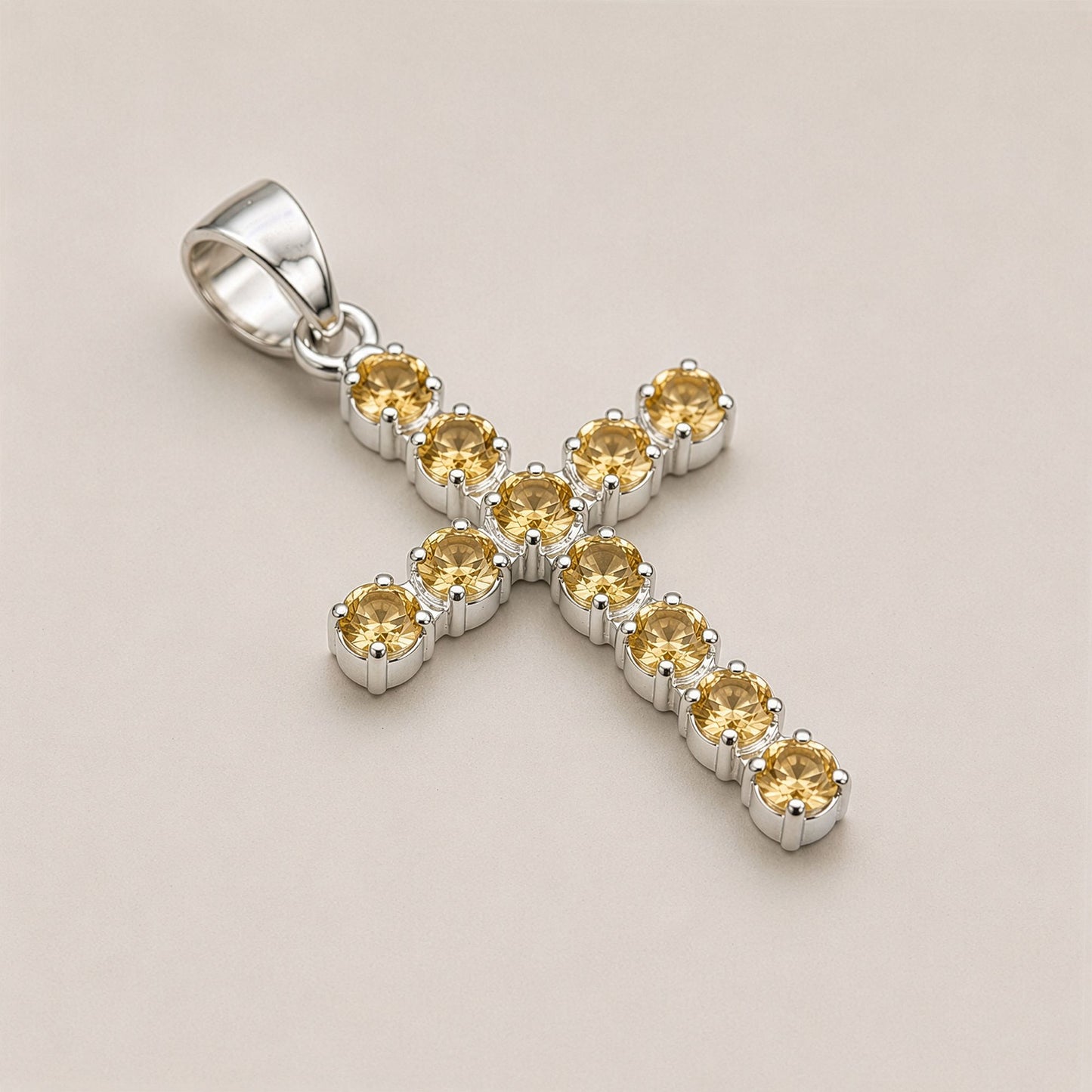 Indian Devotional Pendant - Silver Plated (45cm Chain)- Citrine Crucifix – lifestyle shot
