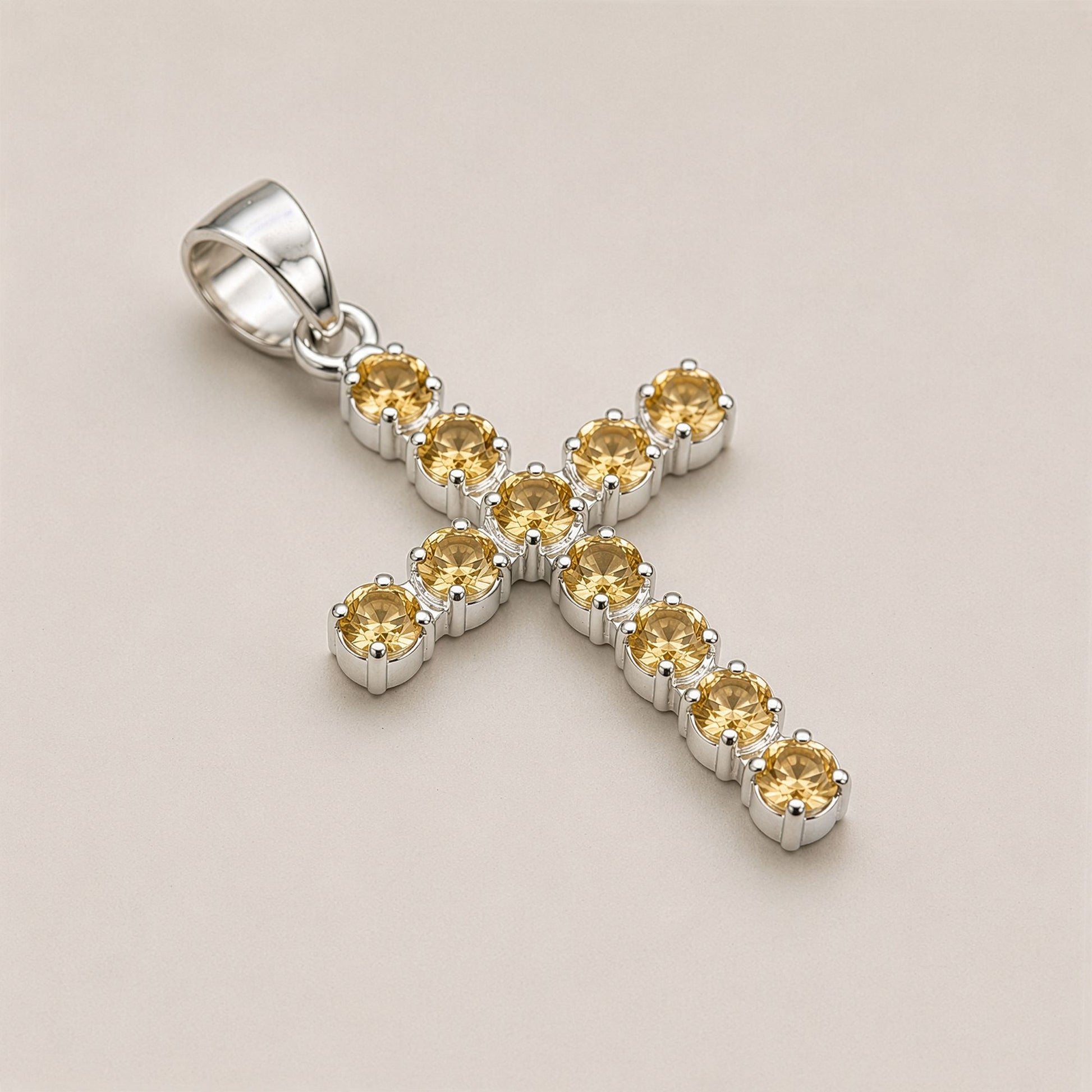 Indian Devotional Pendant - Silver Plated (45cm Chain)- Citrine Crucifix – lifestyle shot