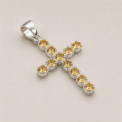 Indian Devotional Pendant - Silver Plated (45cm Chain)- Citrine Crucifix – lifestyle shot