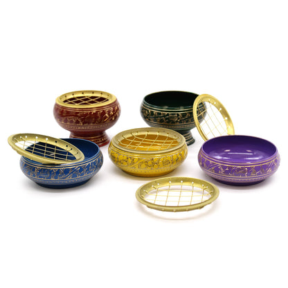 Solar Plexus Chakra Charcoal Incense Jar, Yellow, Brass