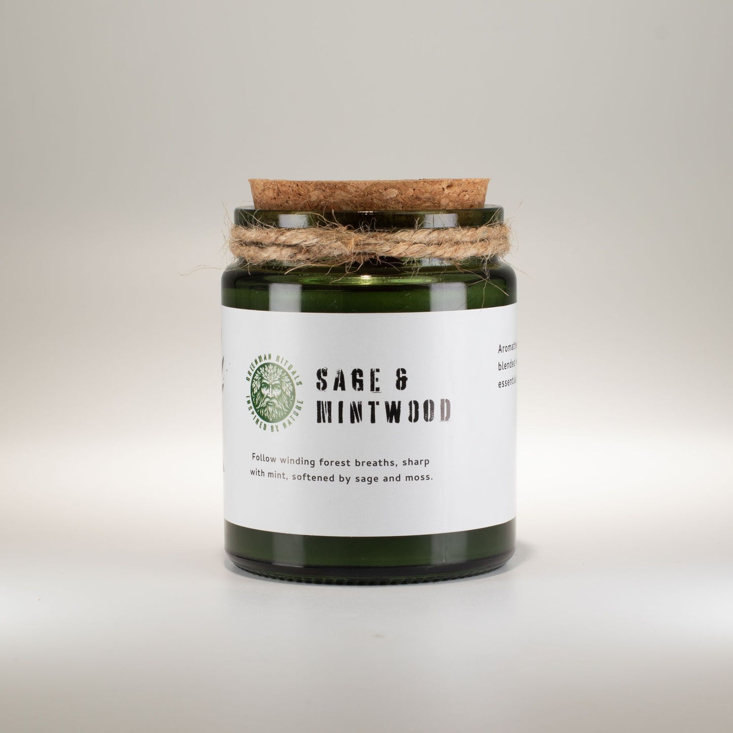 Greenman Woodwick Soy Candle - Sage & Mintwood – lifestyle shot