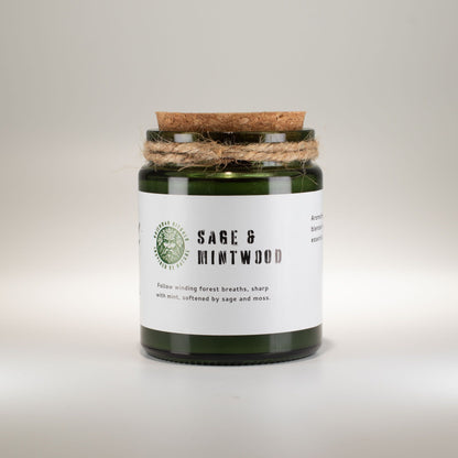 Greenman Woodwick Soy Candle - Sage & Mintwood – lifestyle shot