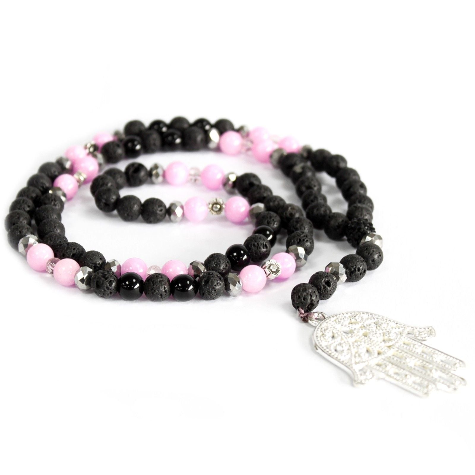Hamsa / Pink & Black - Gemstone Necklace | Auro & Co