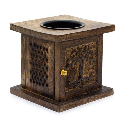 Tree of Life Mango Wood Box Oil Burner, Large