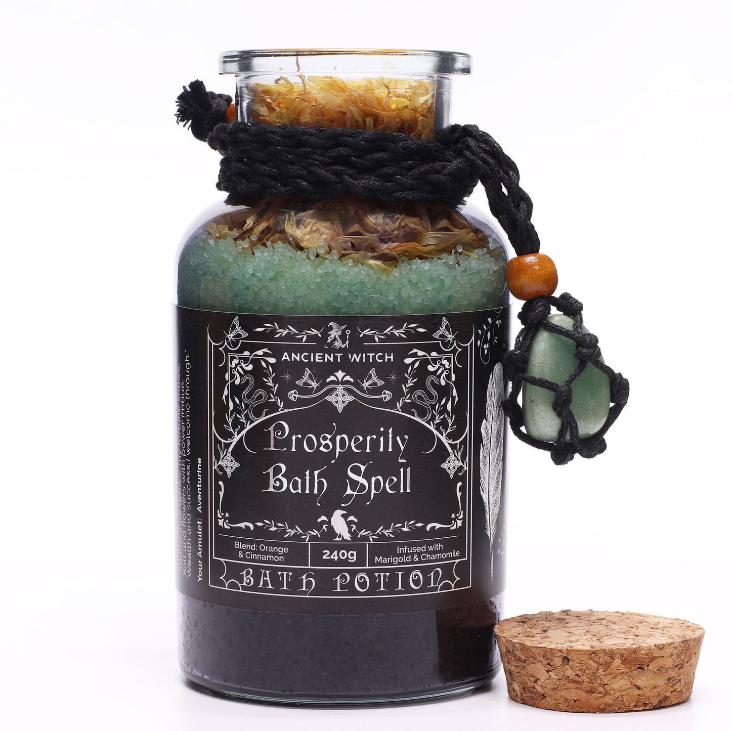 Ancient Witch Bath Spell Potion & Aventurine Crystal Amulet - Prosperity | Auro & Co