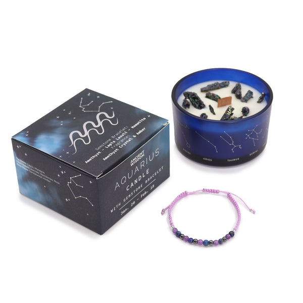 Aquarious Zodiac Crystal Candle Set | Auro & Co