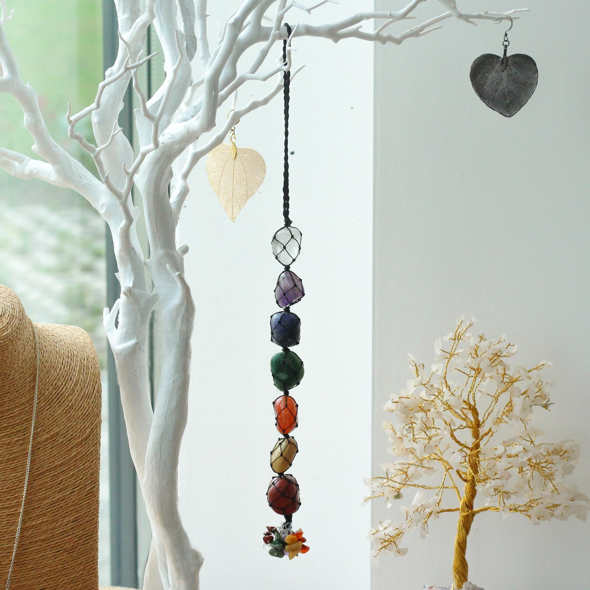 Hanging Chakra Stone  Pendant - Seven Chakra Chips – detail view