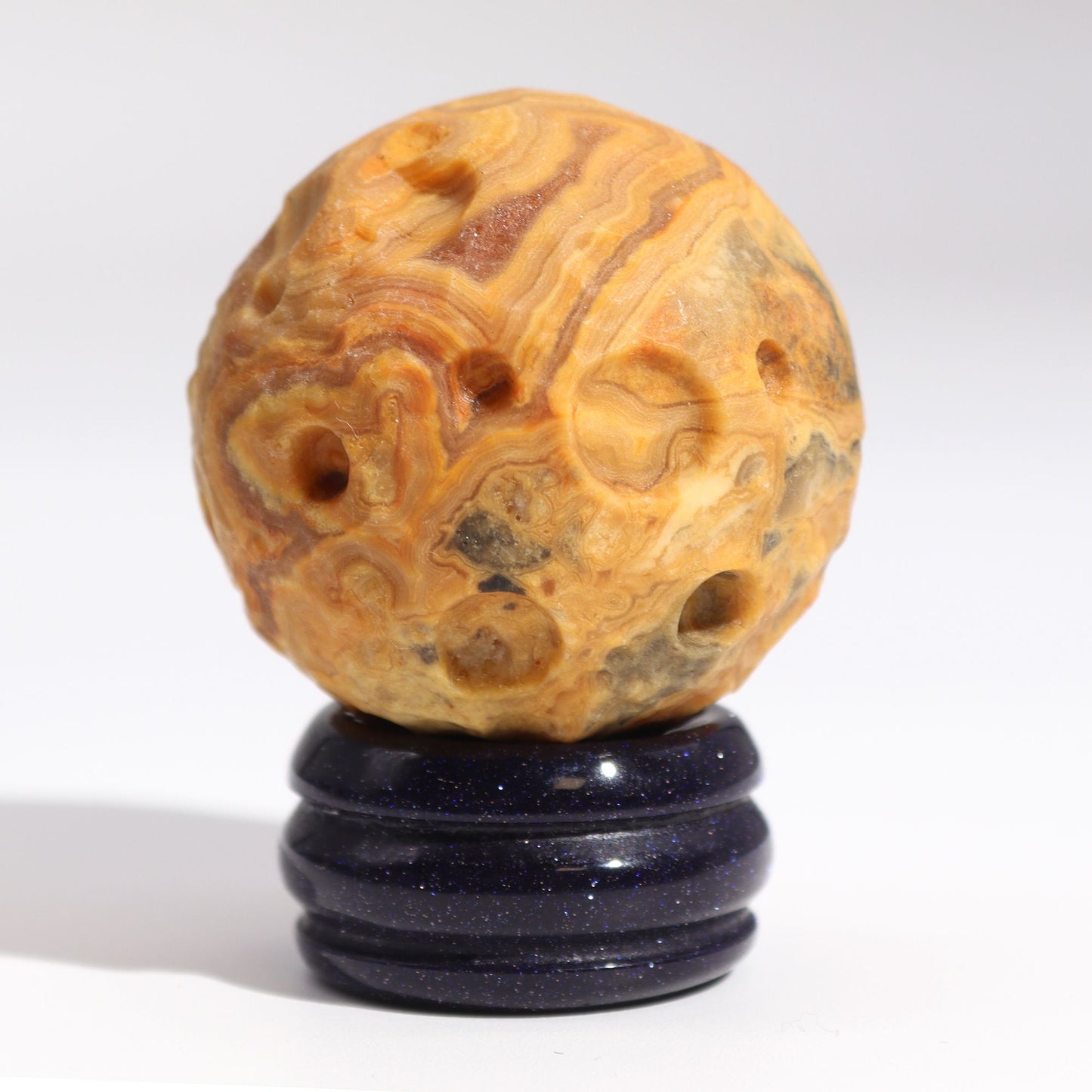 Crazy Lace Jasper Planet on a Sola Goldstone Stand (MERCURY) – detail view