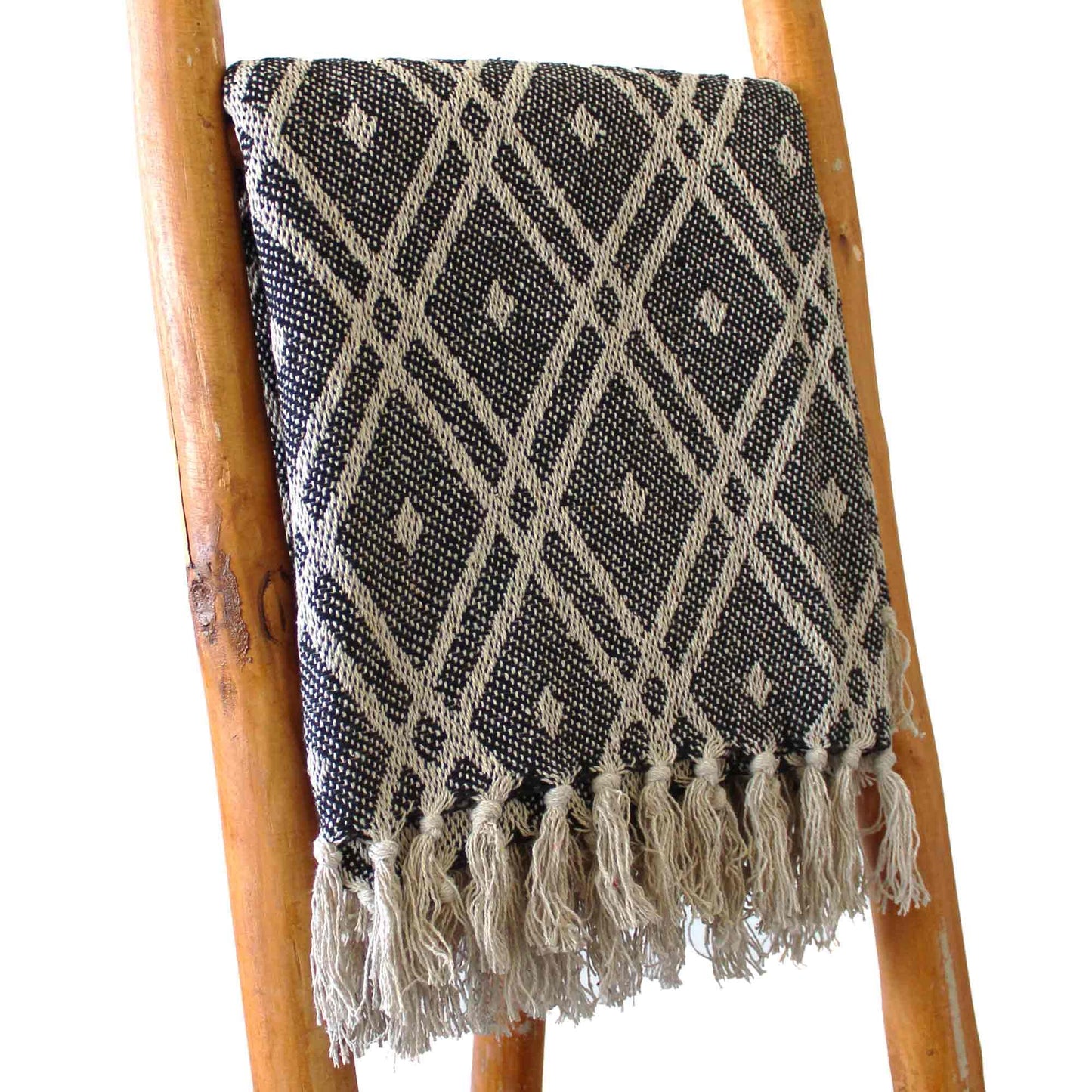 Midnight Regency Soft-Weave Throw – Grey & Beige Tassel Design