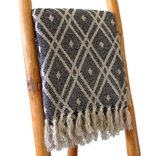 Midnight Regency Soft-Weave Throw – Grey & Beige Tassel Design