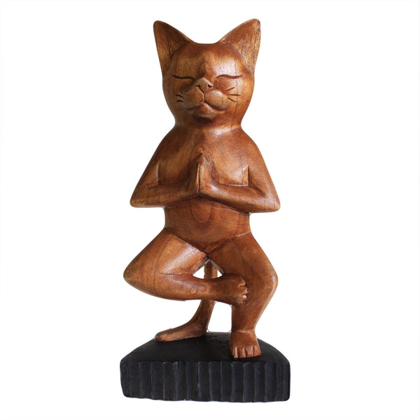 Handcarved Yoga Cats - One Leg | Auro & Co