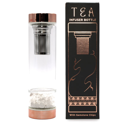 Crystal Glass Tea Infuser Bottle - Rose Gold - Rock Quartz | Auro & Co