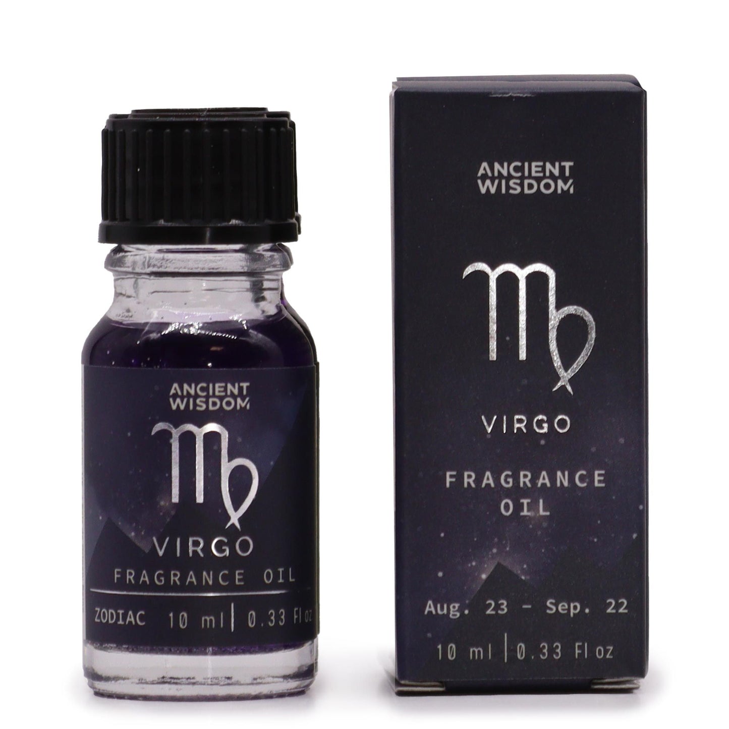 Virgo fragrance oil bottle and packaging on a white background