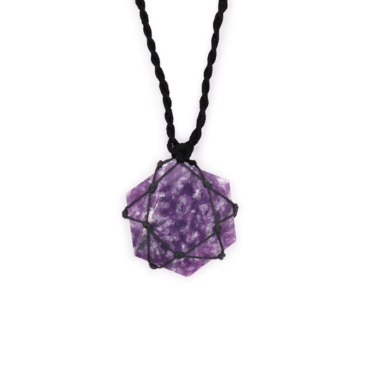 Laced Gemstone Hexagon Pendant - Lepidolite | Auro & Co