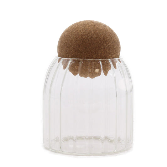 Minimalist Cork-Dome Ribbed Storage Jar – 10cm