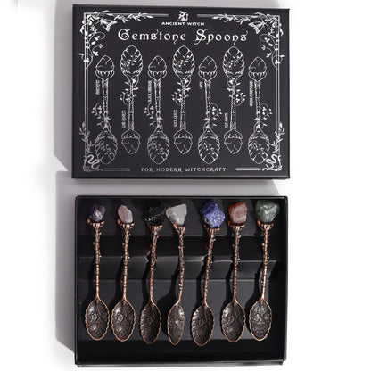 Set of 7 Bronze Gemstone Crystal Witch Spoons – lifestyle shot