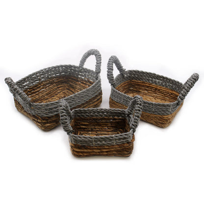 Handwoven Banana Leaf & Raffia Storage Baskets – Set of 3