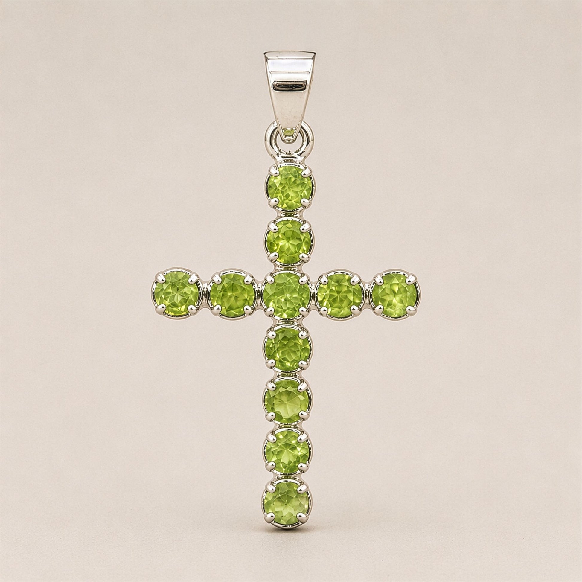 Indian Devotional Pendant - Silver Plated (45cm Chain)- Peridot Crucifix – product image 5