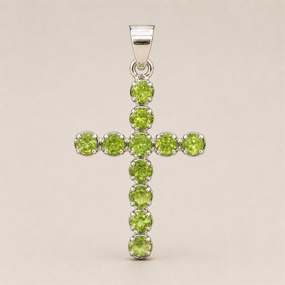 Indian Devotional Pendant - Silver Plated (45cm Chain)- Peridot Crucifix – product image 5