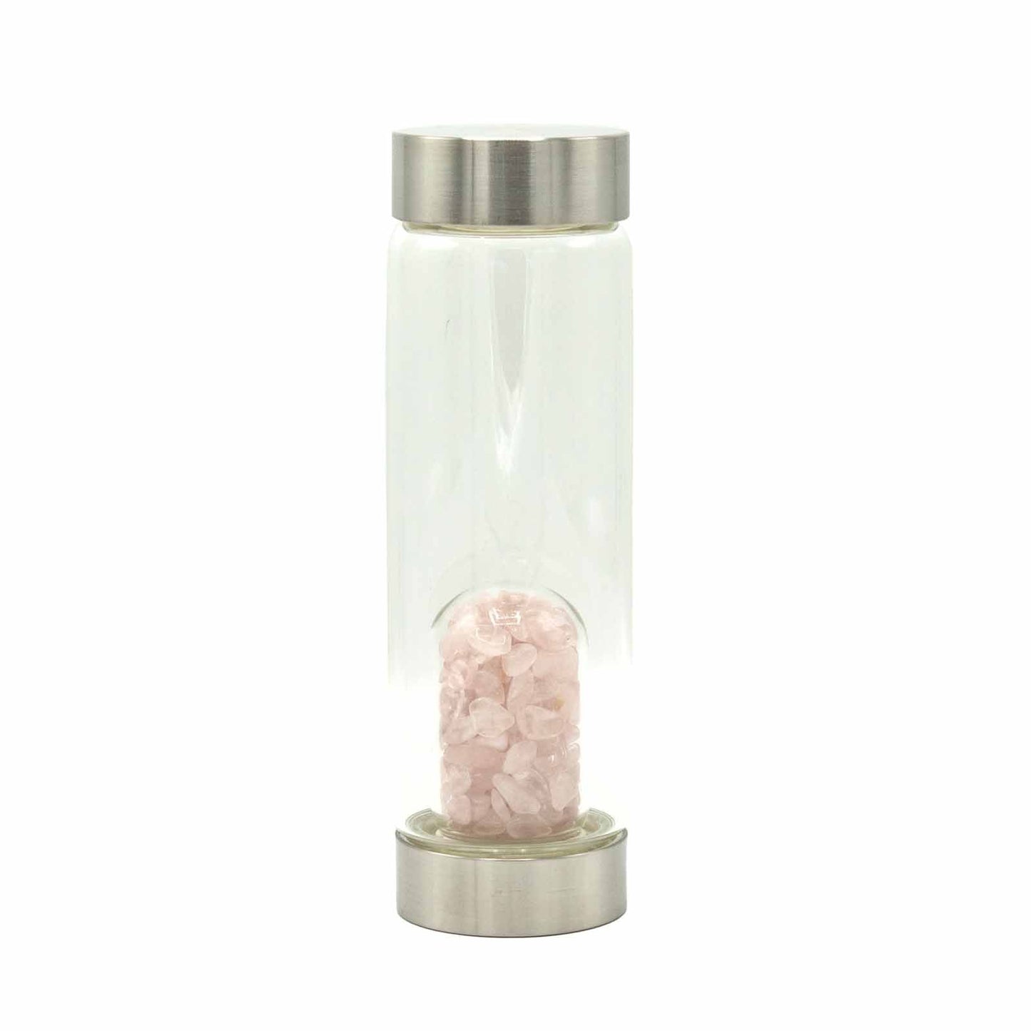 Crystal Infused Glass Water Bottle - Rejuvenating Rose Quartz - Chips | Auro & Co