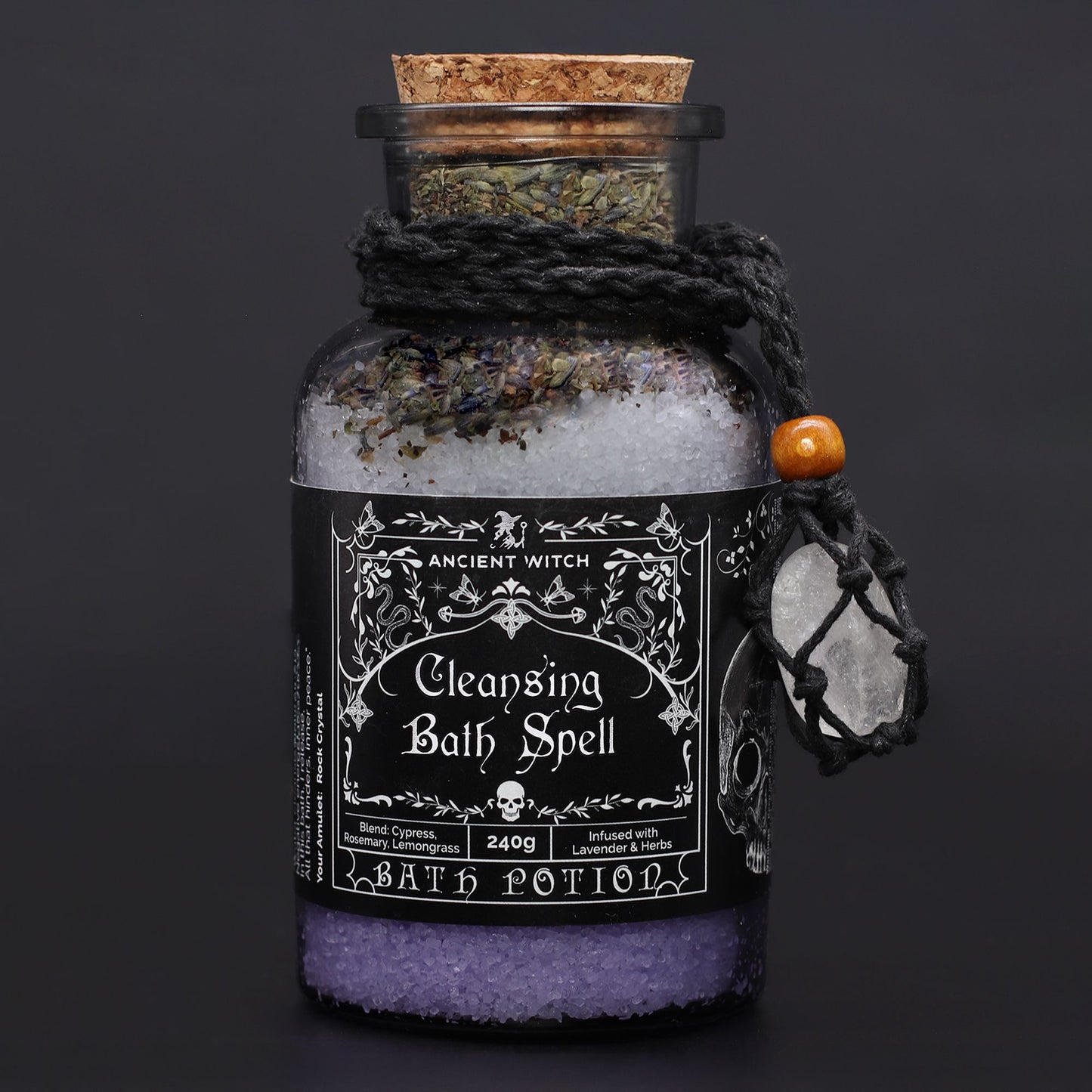 Ancient Witch Bath Spell Potion & Rock Crystal Amulet - Cleansing – lifestyle shot