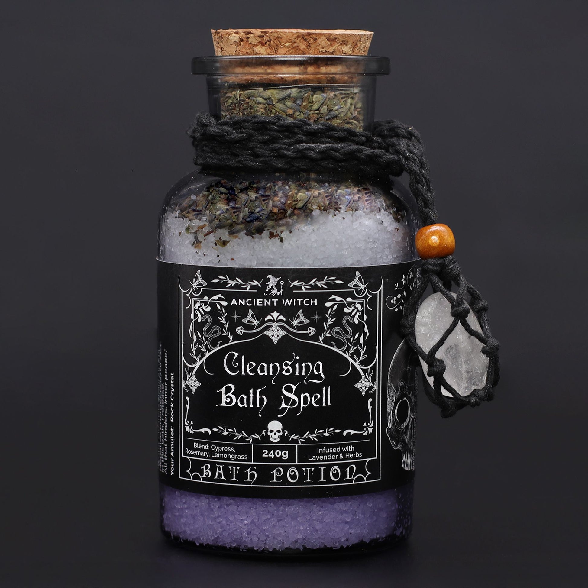 Ancient Witch Bath Spell Potion & Rock Crystal Amulet - Cleansing – lifestyle shot